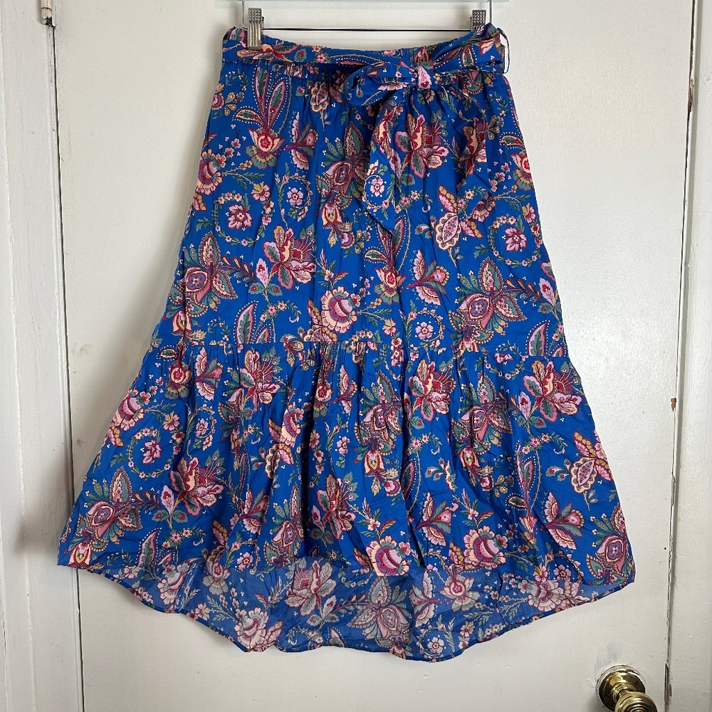 ! NEW J.Crew Women's Belted Pull-On Midi Skirt Liberty Flora Belle Blue Size 2
